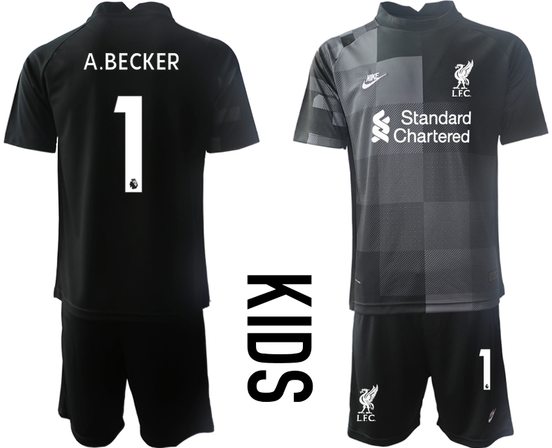 Youth 2021-2022 Club Liverpool black goalkeeper #1 Soccer Jersey->customized soccer jersey->Custom Jersey